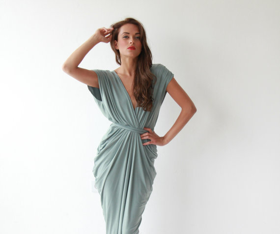 زفاف - Formal maxi bridesmaids sage color dress , Sage maxi gown