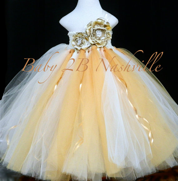 Wedding - Golden Rustic Burlap  Flower Girl Dress in Golden Caramel Wedding Flower Girl Dress Baby to Girls size 8