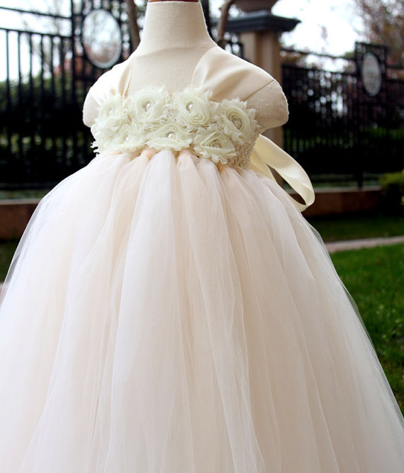 زفاف - On Sales Flower Girl Dress Champagne Ivory tutu dress baby dress toddler birthday dress wedding dress 1T 2T 3T 4T 5T 6T 7T 8T 9T