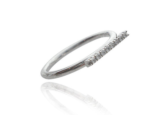 Mariage - Unique Engagement Ring, Diamond Bar Ring, Diamond Bar Stackable Ring, Pave Diamond Bar Ring