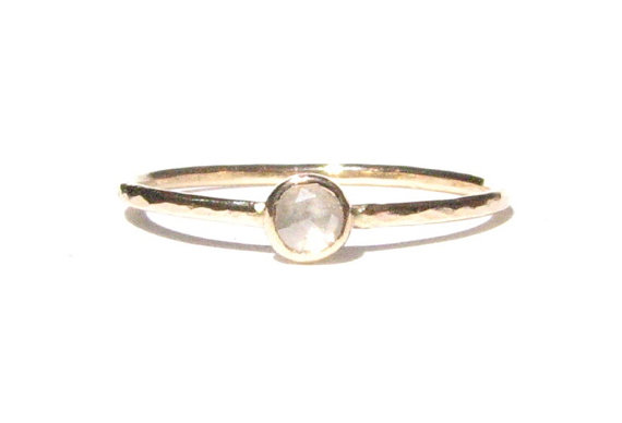 زفاف - Rose Cut Diamond Ring - Solid 14k Yellow Gold Ring -Thin Gold Ring- Stacking Ring - Diamond & Yellow Gold - Engagement Ring -Made To Order!.