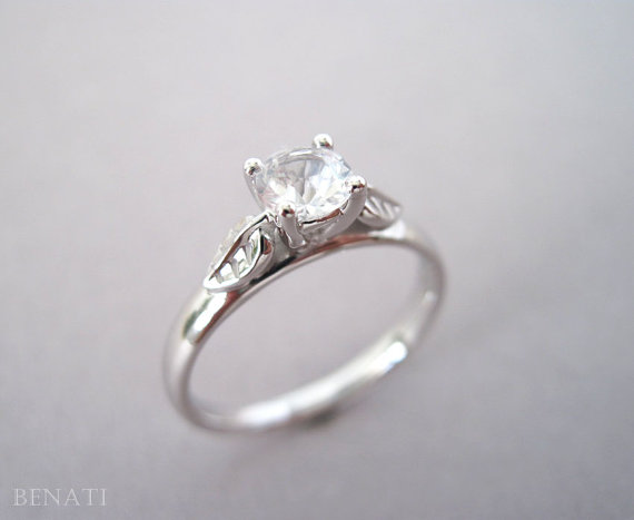 Wedding - Leaf Engagement Ring, Moissanite Engagement Ring, White Sapphire Ring, Natural Leaf Ring, Natural Leaves Ring Floral Forest Engagement Ring