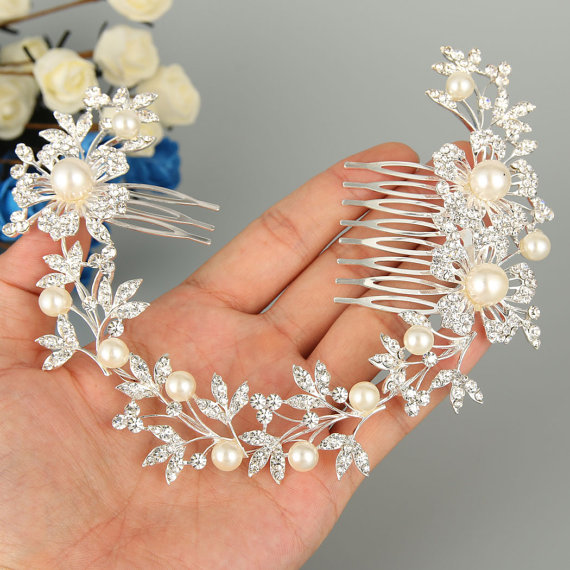 زفاف - Bridal Headband,Flower Headband,Wedding Headband,Ivory Pearl Headband,Bridal Hair Accessories,Wedding Headband,Long Headband-10413