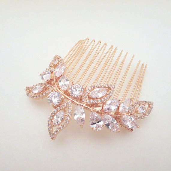 زفاف - Rose Gold Bridal hair comb, Rose Gold Wedding headpiece, Bridal hair comb, Wedding hair clip, Crystal hair comb, Rhinestone head piece