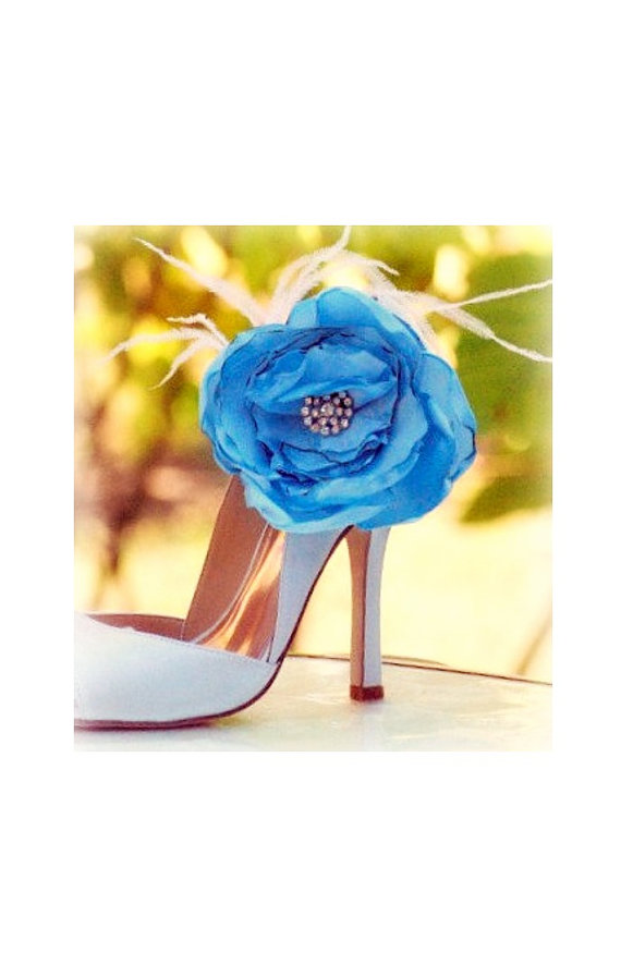 Wedding - Shoe Clips Something Blue / White / Ivory / Red Flower. Chic Bold Handmade Rose Bride Bridal Bridesmaid,  Millinery Style Couture Heel Bling