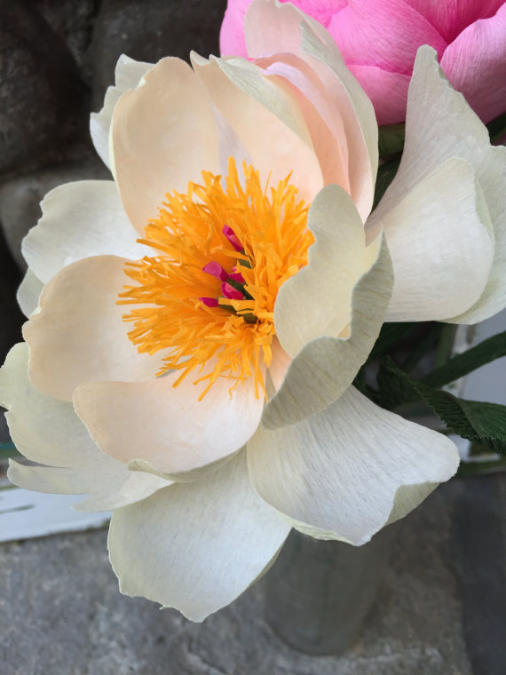 زفاف - Crepe Paper Flower - Coral Charm Peony - Handmade