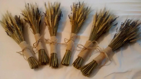 Mariage - Wheat And Lavender Bouquets Dried -  Perfect For Rustic Country Weddings