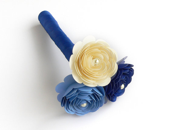 Hochzeit - Blue Wedding Bouquet, Cornflower Periwinkle Bouquet, Ivory Bouquet, Dark Blue Bridesmaids Bouquet, Sapphire Blue Toss Bouquet,