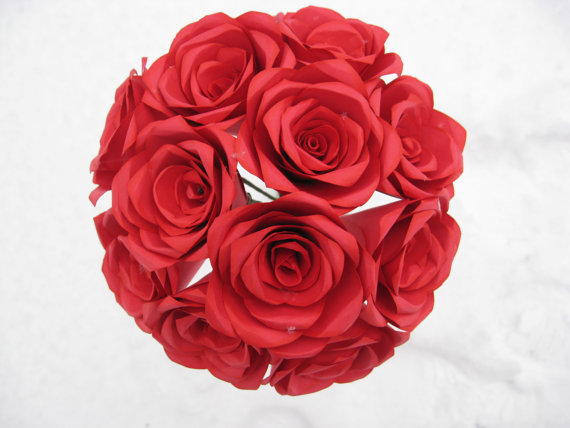 Wedding - Dozen Red Paper Roses. Paper Flowers That Last Forever. Handmade Bouquet. ANY COLOR Available. Custom Orders WELCOME.