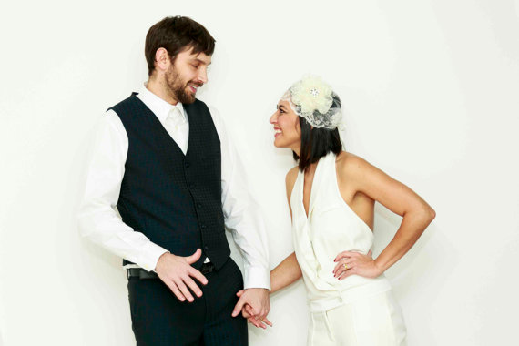 Mariage - Bridal cap with flower cap veil with Alencon trim satin ties freshwater pearls and velvet leaves cap veil Art deco cap veil " Isabel"