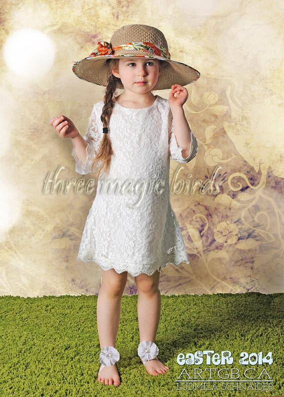 Mariage - SALE Lace Flower Girl Dress-Christening Birthday-Long Sleeve Flower Girl Dress-Country Flower Girl-Bridesmaid-Christmas-Winter Flower Girl