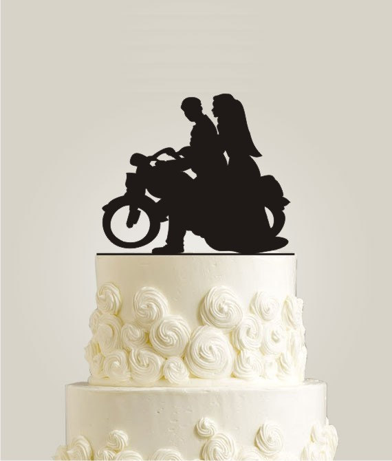 Hochzeit - Motorcycle Cake Topper - Burlap Wedding Cake Topper, Bike Cake Topper