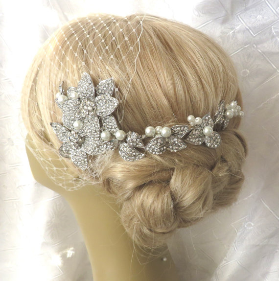 Mariage - Birdcage Veil  and a Bridal Hair Comb (2 Items), bridal veil,Headpieces Bridal Comb Swarovski Pearls Wedding comb bridal veil headpieces