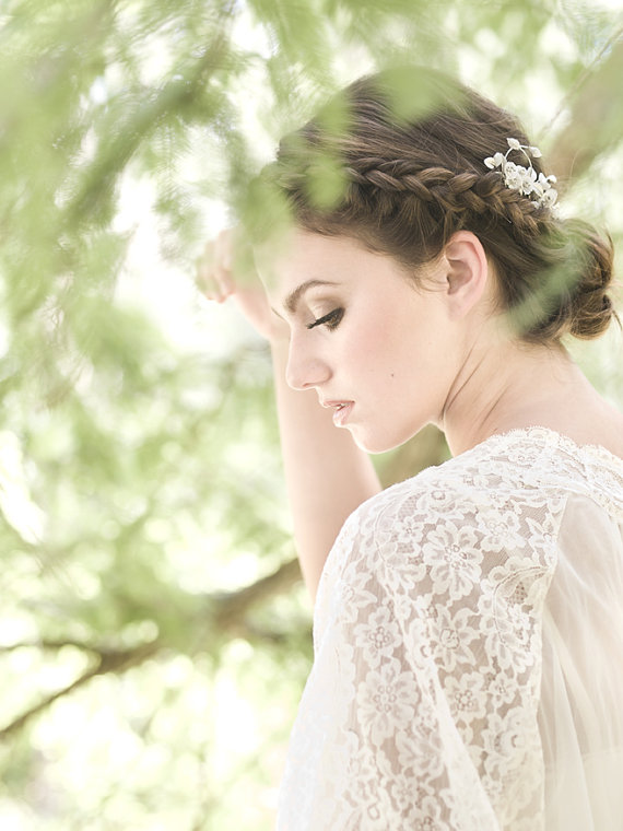 Wedding - Wedding floral comb, bridal leaf headpiece, flower hairpiece, bride hair accessory, twig head piece - gold or silver - Coco