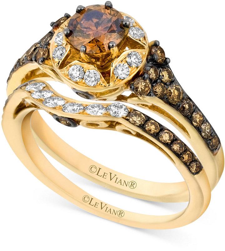 Hochzeit - Le Vian Bridal Set, Chocolate Diamond (1-1/4 ct. t.w.) and White Diamond (1/4 ct. t.w.) Ring Set in 14k Gold