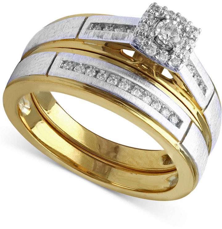 Hochzeit - Beautiful Beginnings Diamond Engagement Ring and Wedding Band Set (1/5 ct. t.w.) in 14k Gold and White Gold