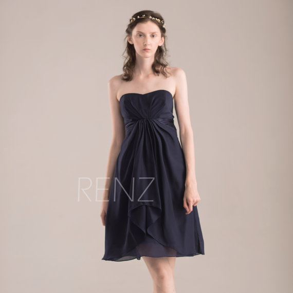 Wedding - 2015 Navy Blue Bridesmaid dress,Short Wedding dress,Sweetheart Elegant Prom dress,Navy Tea Length Party dress,Evening gown(T083)-Renzrags