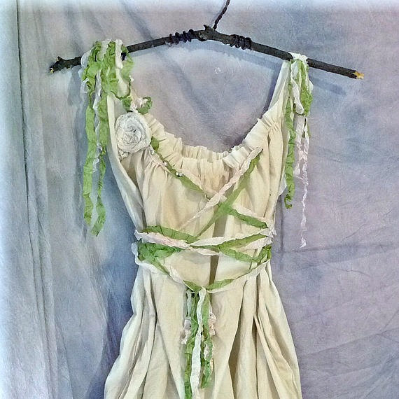 Mariage - Mori Girl Gown Woodland / Bridal Alternative / Hippie Unique Wedding Dress Pixie Custom Boho Cottage Corset Birdcage Hem Womens Tattered
