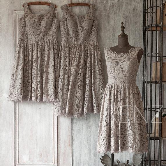 Mariage - 2015 Grey Bridesmaid dress, Short Lace Wedding dress, Party dress, Formal dress, Knee-length dress, Elegant dress, Evening dress (FL019-2)