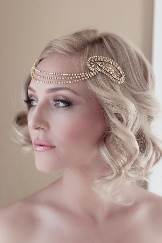 Hochzeit - Gold Art Deco Bridal Hair Comb, Bohemian Rhinestone Headband, Gold Headpiece, Bridal Hair Comb, Style #1408