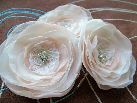 Wedding - Wedding bridal hair flowers (set of 3), bridal hairpiece, bridal hair clip, wedding hair accessory, vintage rustic wedding, bridal accessory