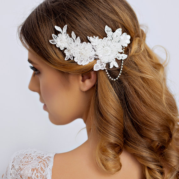 Hochzeit - Lace Bridal Hair Piece with Rhinestone - Lace Wedding Hair Piece with Rhinestone - Wedding Hair Accessories