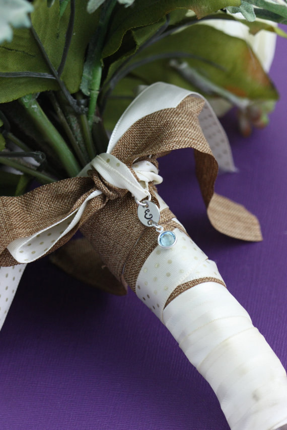 Wedding - SALE - Personalized Bouquet Charm - Wedding Bouquet - Silver Bouquet Charm - Custom Birthstone - Gift for Bride - Wedding - Bridal Gift