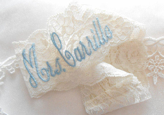 زفاف - MONOGRAMMED Wedding Garter MONOGRAMMED Bridal Garter Floral Stretch Lace Bridal Garter Single Garter