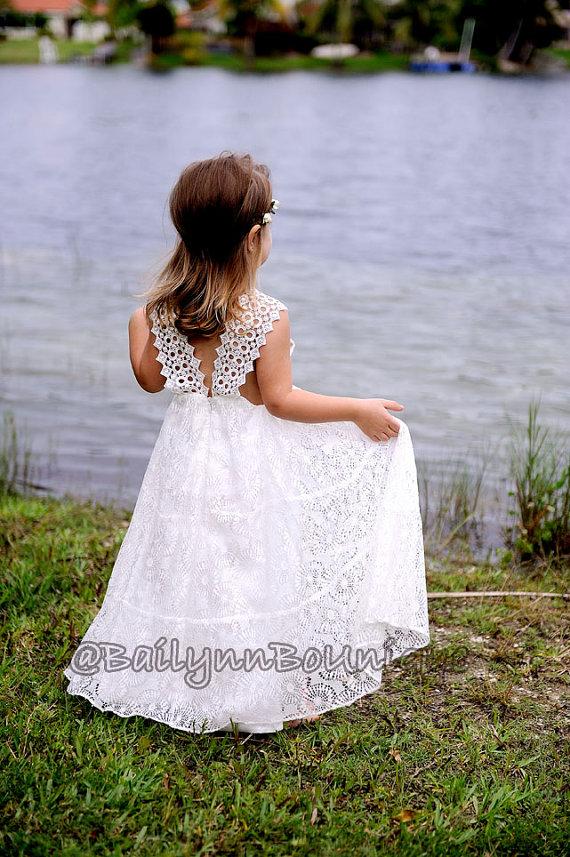 Wedding - Ivory flower Girl Dress Christening Dress Baptism dress Communion Dress Lace Flower Girl Dress Maxi Dress