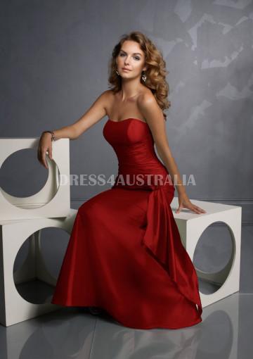 Hochzeit - Strapless Ruby Pleated Bodice with Flower Taffeta Floor Length Bridesmaid Dresses by MLGowns ML370
