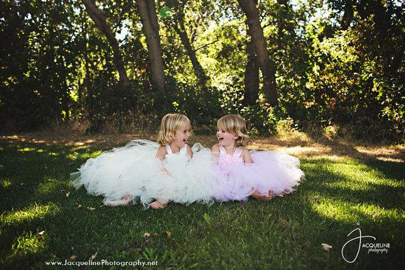Mariage - Twinis Bday Tutus Baby pink Ivory/White Flower Girl Dress Tulle Dress Wedding Dress Toddler Tutu Dress 1t 2t 3t 4t 5t Morden Wedding