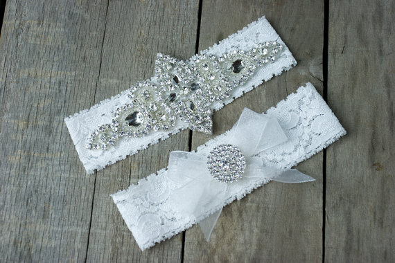Hochzeit - Elegant Rhinestone Wedding Garter Set  Bridal Garter Set  Custom Fit