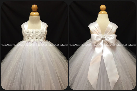 Wedding - Flower girl /princess tutu dress white glitter