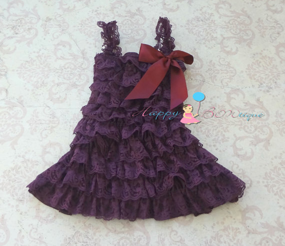Hochzeit - Dark Purple Plum Lace Dress, baby girls dress, ruffle dress,baby dress,Birthday outfit, girls outfit, flower girl dress, Purple dress, baby