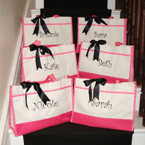 Wedding - 6 Personalized Bridesmaid Gift Tote Bags Personalized Tote, Bridesmaids Gift, Monogrammed Tote