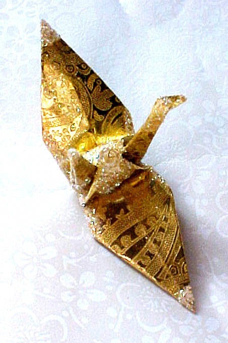 زفاف - Gold Paisley Bird, Wedding Cake Topper, Party Favor Origami Peace Crane Christmas Ornament Japanese Paper Anniversay Place Card Holder Decor
