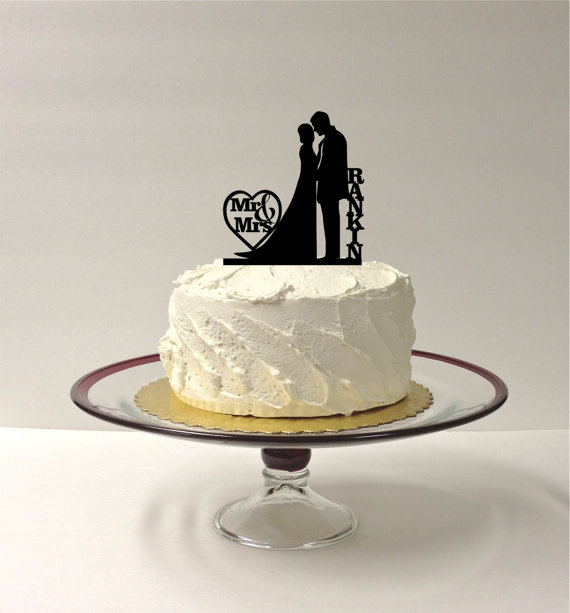 Hochzeit - Monogrammed Silhouette Cake Topper Mr and Mrs Personalized Silhouette Wedding Cake Topper Bride and Groom Cake Topper