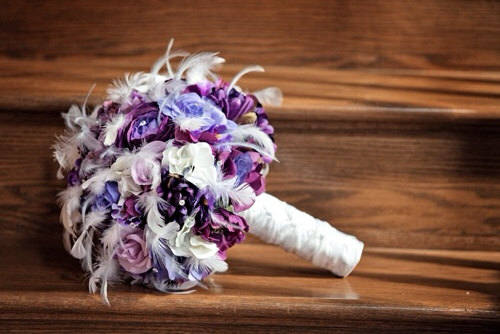 Wedding - PURPLE HAZE Wedding Bouquet With Feather Accents