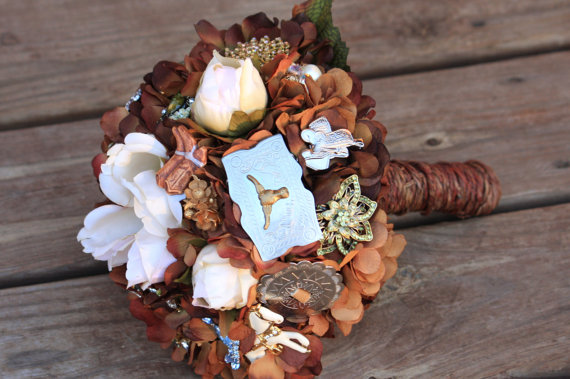 Wedding - Country Western Brooch Bouquet cowboy etsy wedding with FREE toss / bridesmaid bouquet