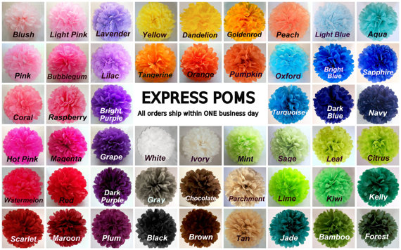 Hochzeit - Tissue Paper Pom Poms - 7 Piece Set - Ships within ONE BUSINESS DAY - Tissue Poms - PomPoms - Tissue Pom Poms - Choose Your Colors!