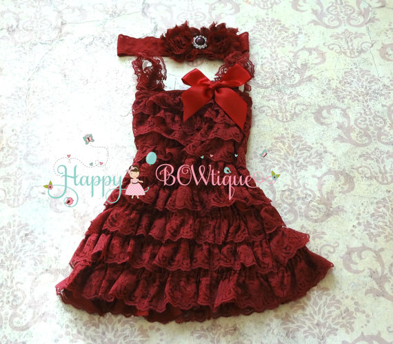 Wedding - Valentine's Girls Dress- Burgundy Lace Dress set, Dark red dress,baby girls dress,Birthday outfit, flower girl dress,Burgundy dress, Holiday