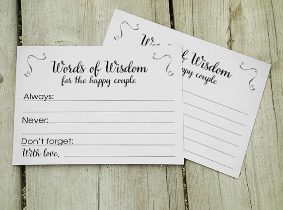 Hochzeit - Words Of Wisdom for the Happy Couple 4" x 5" Wedding Advice Cards - PRINTABLE file - Instant download - Newlyweds Advice, Bridal Shower Card