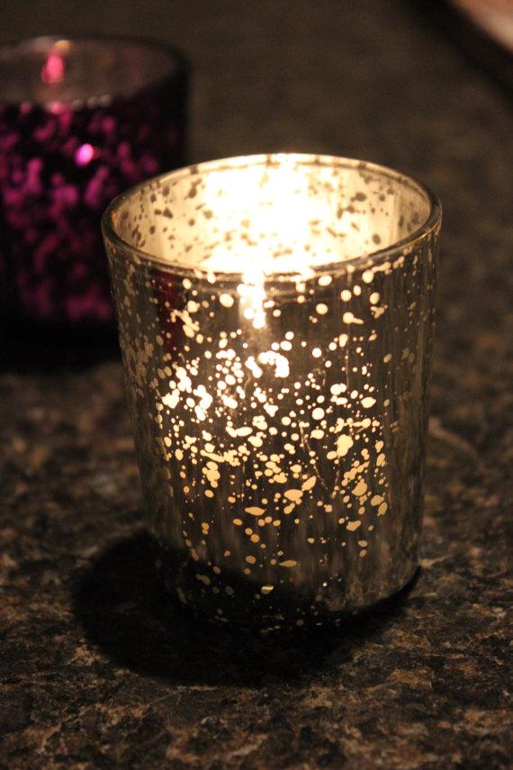 زفاف - Set of 50 MERCURY GLASS SILVER Speckled Glass Candle Holders Votive Holder Candleholder Tea Light  Vintage Wedding 2.5 Winter Christmas