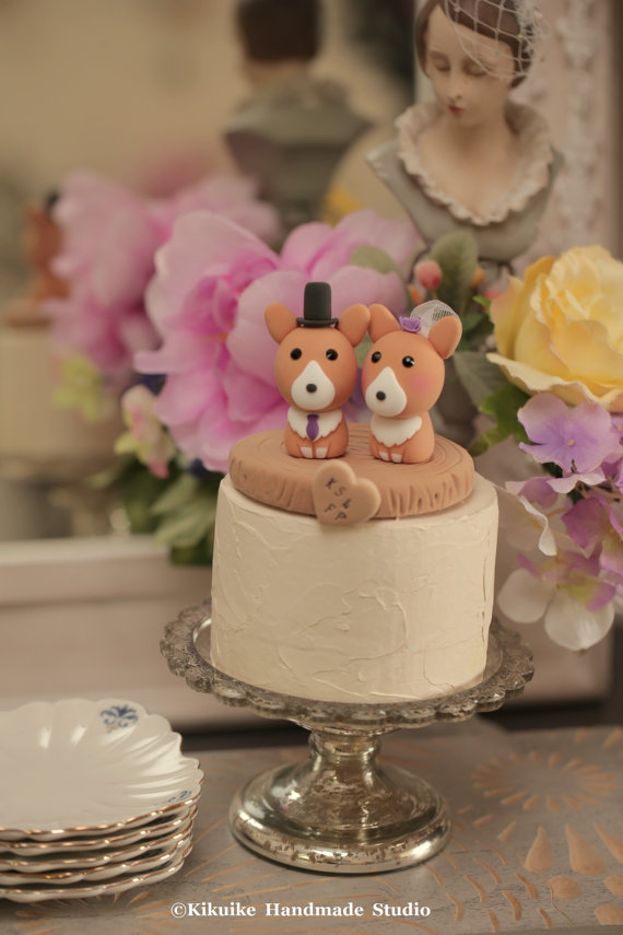 Mariage - Pembroke Welsh Corgis wedding cake topper---k816