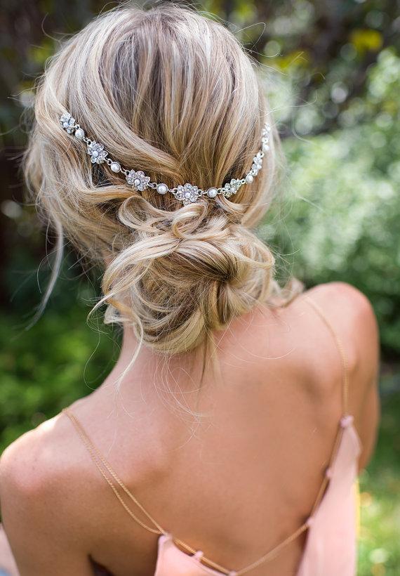 زفاف - Boho Bridal Hair Chain, Pearl Wedding Hair Wrap, Grecian Headpiece, Draped Hair Comb, Floral Wedding Hair Comb, Hair Wreath - 'HELENA'