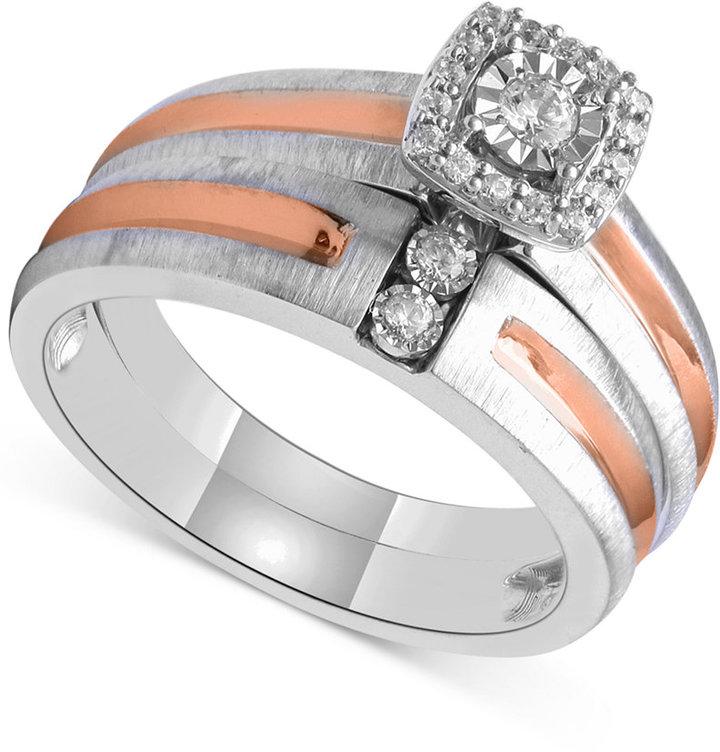 Hochzeit - Beautiful Beginnings Diamond Bridal Set (1/5 ct. t.w.) in Sterling Silver and 14k Rose Gold