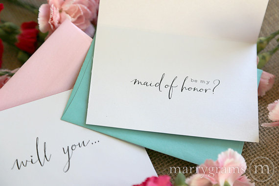 Mariage - Will You Be My Bridesmaid Cards Cute Way to Ask Maid Matron of Honor, Flower Girl, Wedding Party, Unique Attendant Bridesman Card (Set of 4)