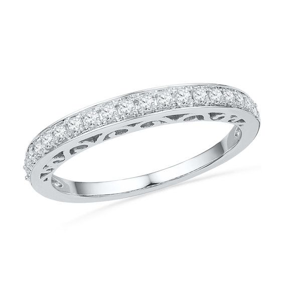 زفاف - Sterling Silver or White Gold Ring, 1/4 CT. T.W.  Diamond Wedding Band