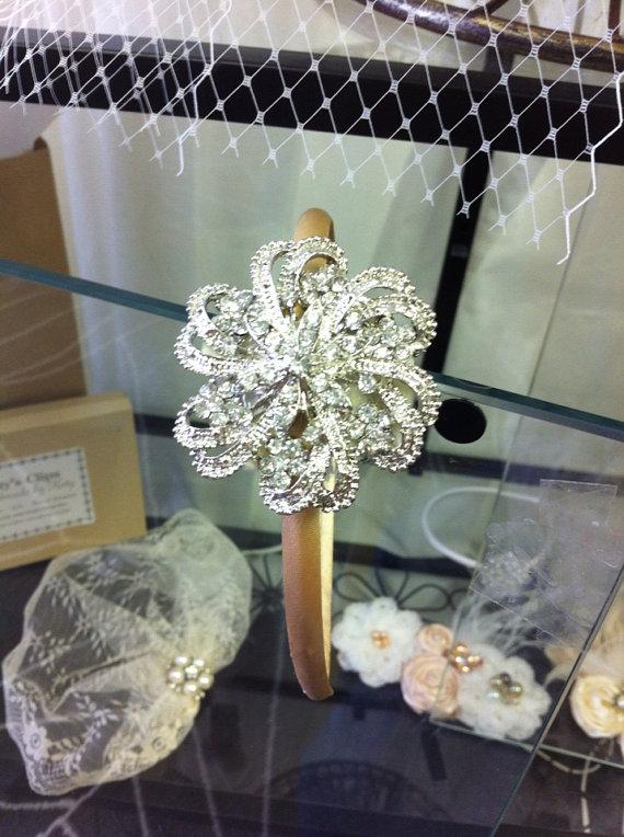Hochzeit - Rhinestone brooch on headband, brooch pin hair piece, bridal headpiece, bridal headband