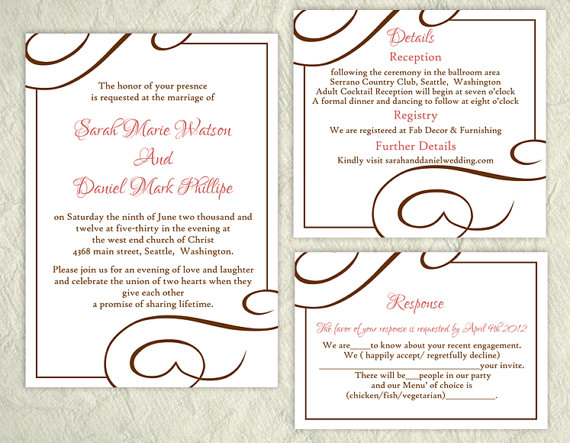 Wedding - DIY Wedding Invitation Template Set Editable Word File Instant Download Elegant Printable Invitation Pink Wedding Invitation Pink Invitation